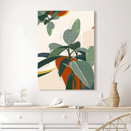 Obraz na płótnie Kolekcja #inspiredspace - rośliny - figowiec na beżowym tle z białym kwadratem
