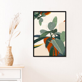 Plakat w ramie Kolekcja #inspiredspace - rośliny - figowiec na beżowym tle z białym kwadratem