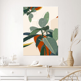 Plakat samoprzylepny Kolekcja #inspiredspace - rośliny - figowiec na beżowym tle z białym kwadratem