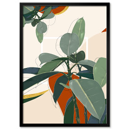 Obraz klasyczny Kolekcja #inspiredspace - rośliny - figowiec na beżowym tle z białym kwadratem