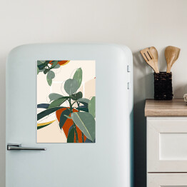 Magnes dekoracyjny Kolekcja #inspiredspace - rośliny - figowiec na beżowym tle z białym kwadratem