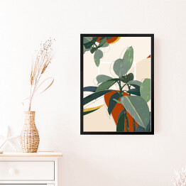 Obraz w ramie Kolekcja #inspiredspace - rośliny - figowiec na beżowym tle z białym kwadratem