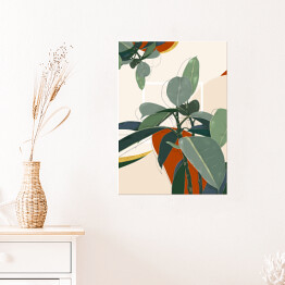 Plakat samoprzylepny Kolekcja #inspiredspace - rośliny - figowiec na beżowym tle z białym kwadratem