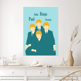 Plakat samoprzylepny The Beatles na błękitnym tle