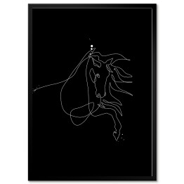Plakat w ramie Koń z rozwianą grzywą - czarne konie