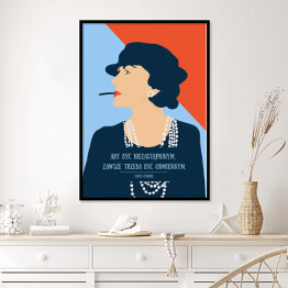 Plakat w ramie Ilustracja z cytatem Coco Chanel "Aby być niezastąpionym zawsze trzeba być odmiennym"