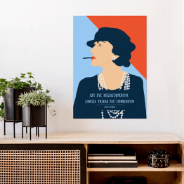 Plakat samoprzylepny Ilustracja z cytatem Coco Chanel "Aby być niezastąpionym zawsze trzeba być odmiennym"