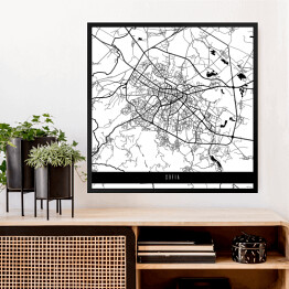 Obraz w ramie Mapa miast świata - Sofia - biała