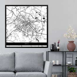 Obraz w ramie Mapa miast świata - Sofia - biała