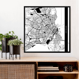 Obraz w ramie Mapy miast świata - Kopenhaga - biała
