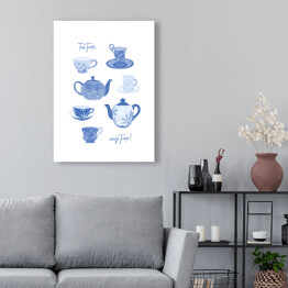 Obraz klasyczny "Tea time... any time!" - niebieskie filiżanki i dzbanki