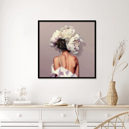 Plakat w ramie Kobiecy portret z kwiatami