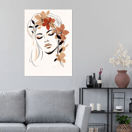 Plakat samoprzylepny Portret kobiety z kwiatami. Akwarela