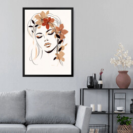 Obraz w ramie Portret kobiety z kwiatami. Akwarela