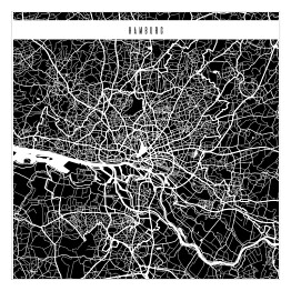 Plakat samoprzylepny Hamburg - czarno biała mapa