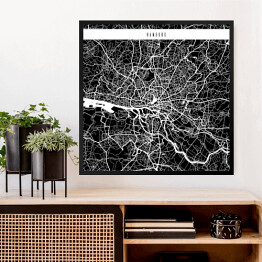 Obraz w ramie Hamburg - czarno biała mapa