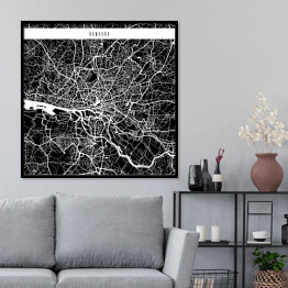 Plakat w ramie Hamburg - czarno biała mapa