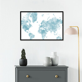 Plakat w ramie Akwarelowa mapa świata - błękit