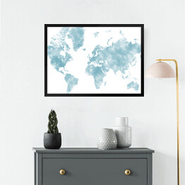 Obraz w ramie Akwarelowa mapa świata - błękit