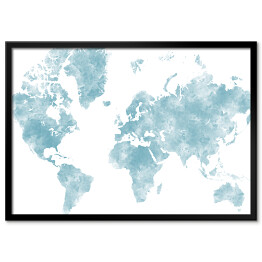 Plakat w ramie Akwarelowa mapa świata - błękit
