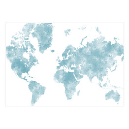 Plakat samoprzylepny Akwarelowa mapa świata - błękit