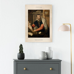 Obraz na płótnie Tycjan "Portret Jacopa Strady" - reprodukcja z napisem. Plakat z passe partout