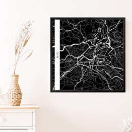 Obraz w ramie Mapy miast świata - Berno - czarna