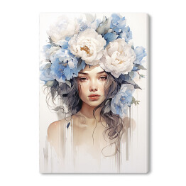 Obraz na płótnie Portret kobieta z błękitnymi kwiatami we włosach