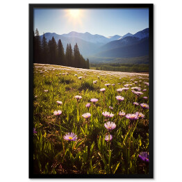 Obraz klasyczny Góry i polana z kwiatami krajobraz