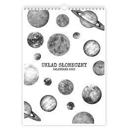 Kalendarz z planetami czarno-biały 