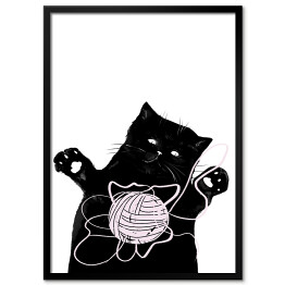 Obraz klasyczny Czarny kot z kłębkiem włóczki