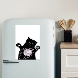 Magnes dekoracyjny Czarny kot z kłębkiem włóczki