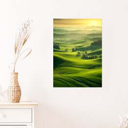 Plakat samoprzylepny Krajobraz Toskanii o wschodzie słońca