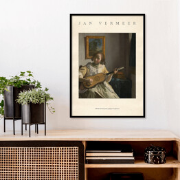 Plakat w ramie Jan Vermeer "Młoda dziewczyna grająca na gitarze" - reprodukcja z napisem. Plakat z passe partout
