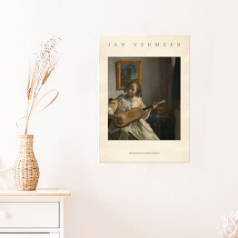 Plakat samoprzylepny Jan Vermeer "Młoda dziewczyna grająca na gitarze" - reprodukcja z napisem. Plakat z passe partout