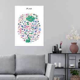 Plakat samoprzylepny Kolorowa mapa Poznania z symbolami