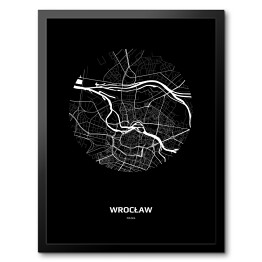 Obraz w ramie Mapa Wrocławia w kole czarno-biała