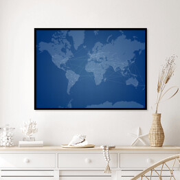 Plakat w ramie Niebieska mapa świata 