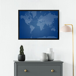 Obraz w ramie Niebieska mapa świata 