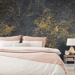 Fototapeta winylowa zmywalna Mapa świata z linii w złotym odcieniu