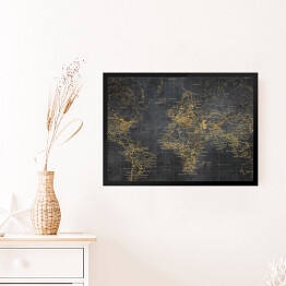 Obraz w ramie Mapa świata z linii w złotym odcieniu