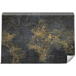 Fototapeta samoprzylepna Mapa świata z linii w złotym odcieniu