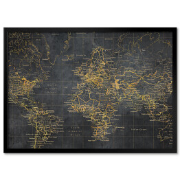Obraz klasyczny Mapa świata z linii w złotym odcieniu