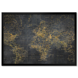 Plakat w ramie Mapa świata z linii w złotym odcieniu