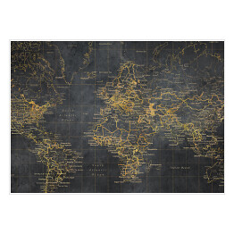 Plakat samoprzylepny Mapa świata z linii w złotym odcieniu