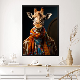 Obraz w ramie Żyrafa w szaliku - nowoczesny fantasy portret zwierzaka 