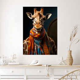 Plakat samoprzylepny Żyrafa w szaliku - nowoczesny fantasy portret zwierzaka 