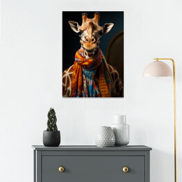 Plakat Żyrafa w szaliku - nowoczesny fantasy portret zwierzaka 
