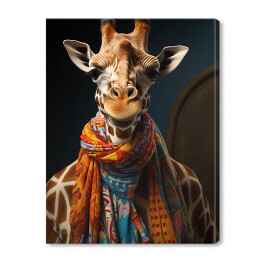 Obraz na płótnie Żyrafa w szaliku - nowoczesny fantasy portret zwierzaka 