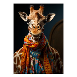 Plakat samoprzylepny Żyrafa w szaliku - nowoczesny fantasy portret zwierzaka 